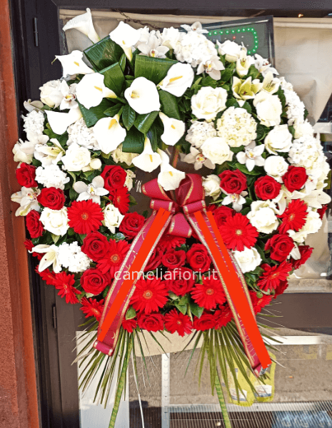 Corona funebre bianco rosso